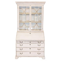 European 1790s Two-Part Tall Secretary with Glass Doors and Slant Front Desk