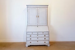 European 1800s Two-Part Painted Wood Secretary with Slanted Front Desk