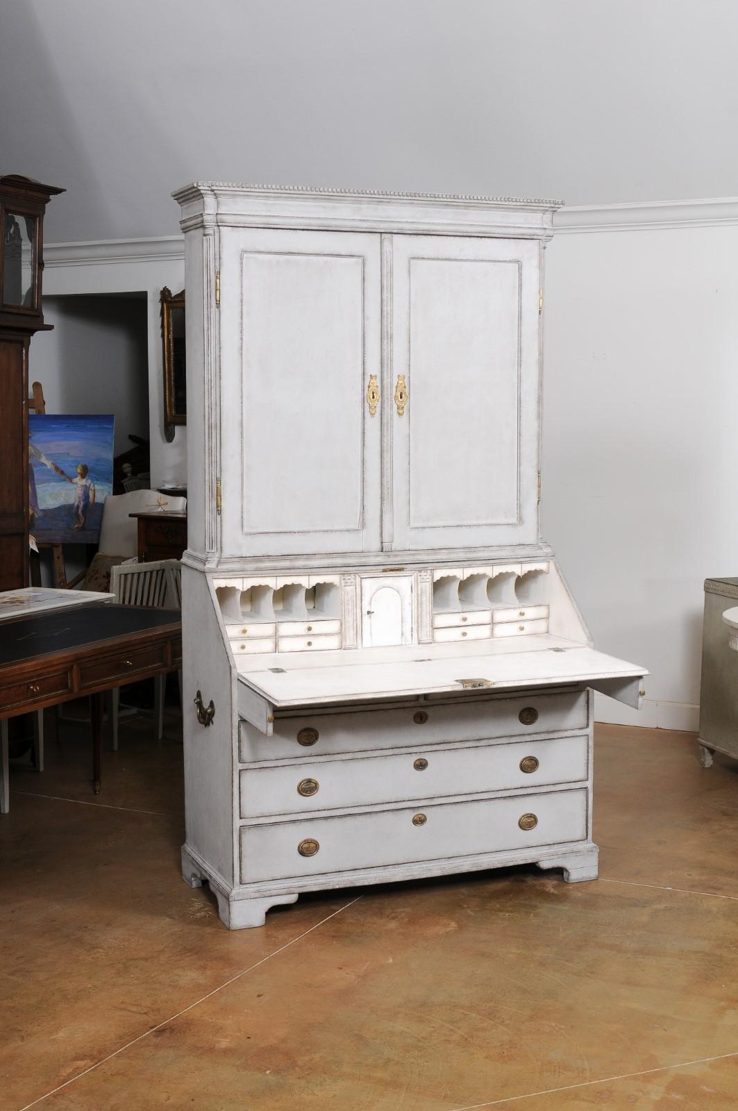 European 1800s Two-Part Painted Wood Secretary with Slanted Front Desk For Sale 4