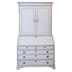 European 1800s Two-Part Painted Wood Secretary with Slanted Front Desk