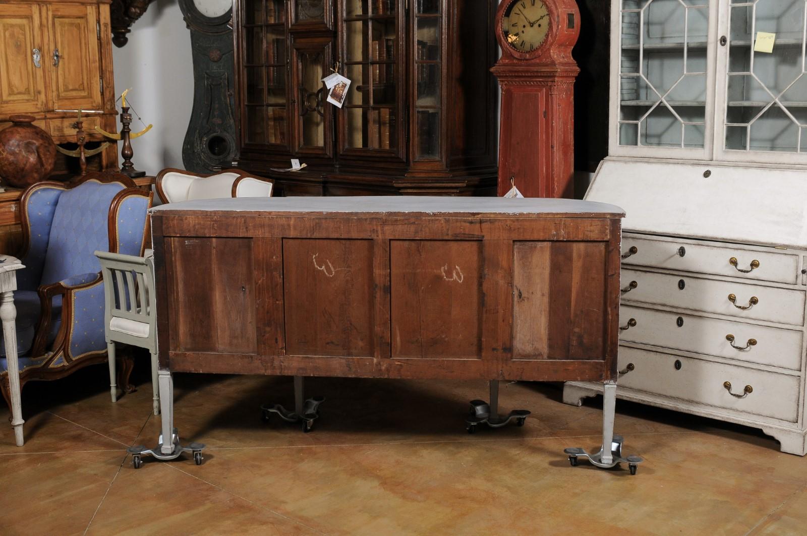 European 1830s Painted Demilune Sideboard with Three Drawers and Rounded Doors In Good Condition For Sale In Atlanta, GA