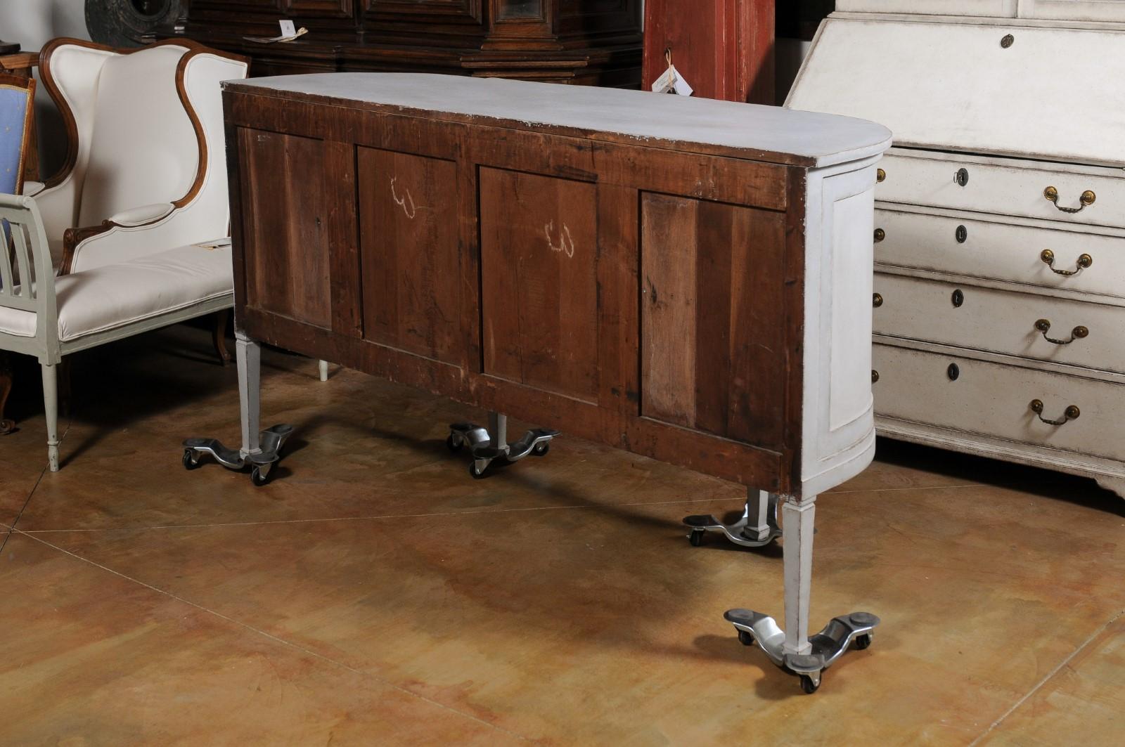 19th Century European 1830s Painted Demilune Sideboard with Three Drawers and Rounded Doors For Sale