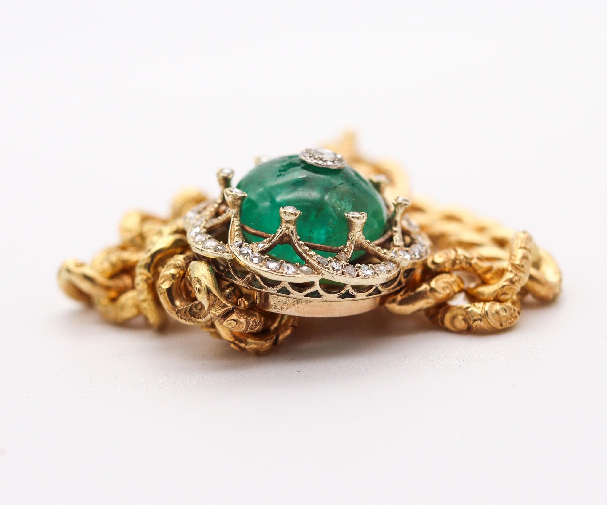 Women's EUROPEAN 1860 Victorian Bracelet In 16Kt Gold With 33.10 Ctw Emerald & Diamonds