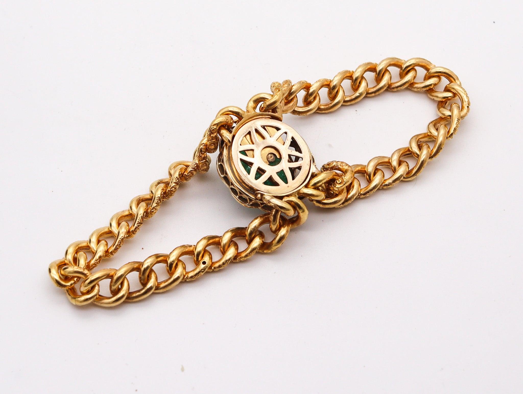 EUROPEAN 1860 Victorian Bracelet In 16Kt Gold With 33.10 Ctw Emerald & Diamonds 1