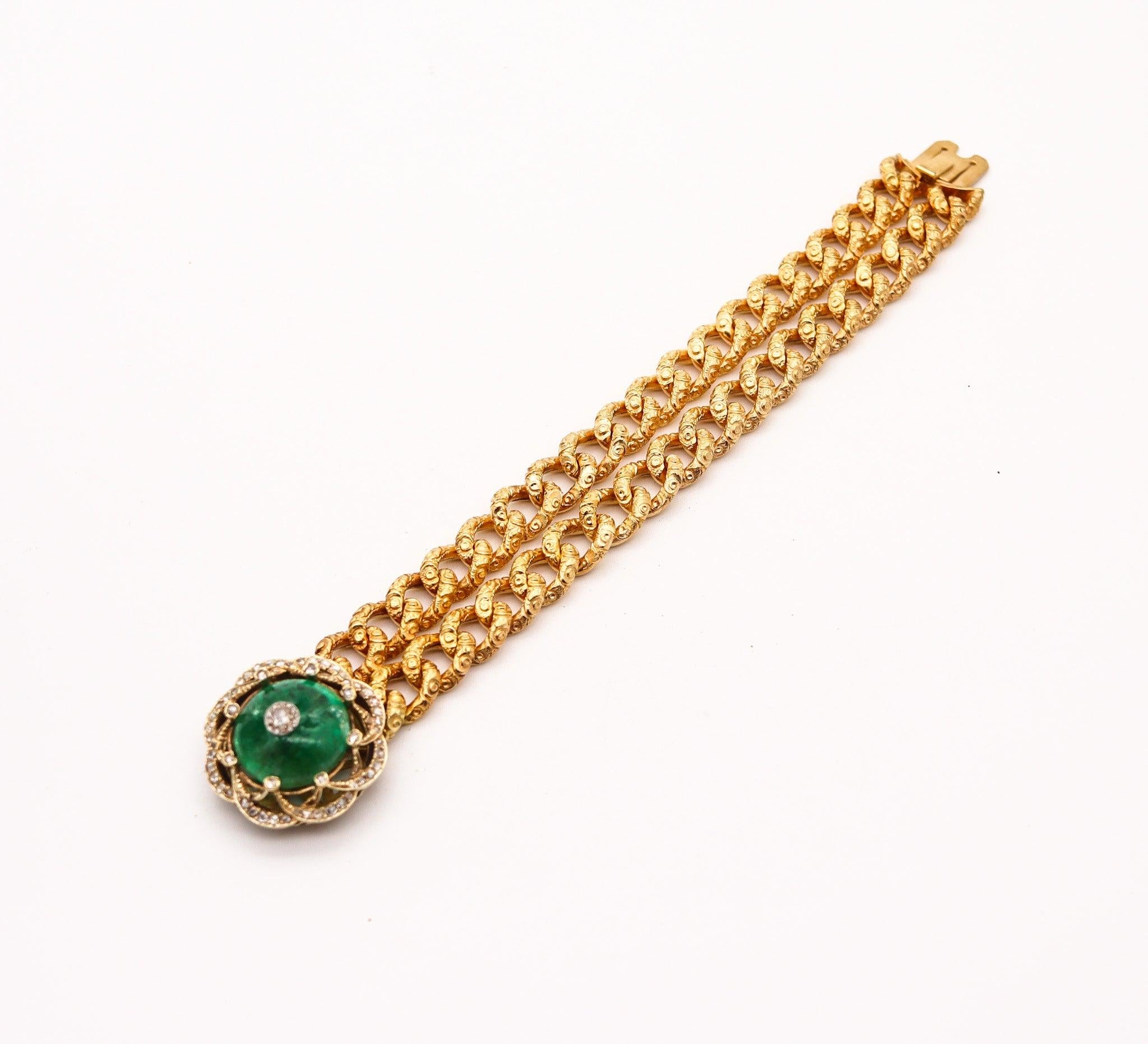EUROPEAN 1860 Victorian Bracelet In 16Kt Gold With 33.10 Ctw Emerald & Diamonds 3