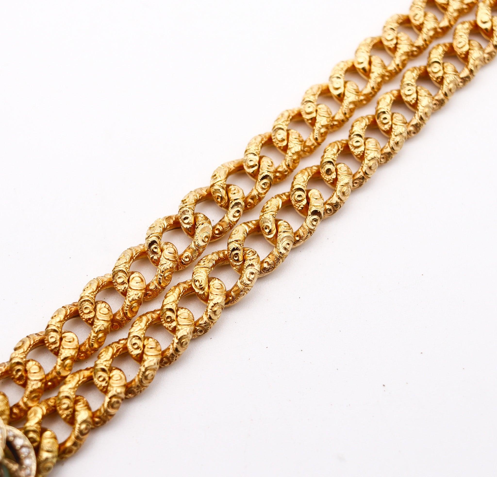EUROPEAN 1860 Victorian Bracelet In 16Kt Gold With 33.10 Ctw Emerald & Diamonds 4