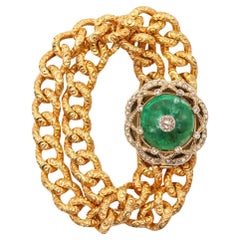 EUROPEAN 1860 Victorian Bracelet In 16Kt Gold With 33.10 Ctw Emerald & Diamonds