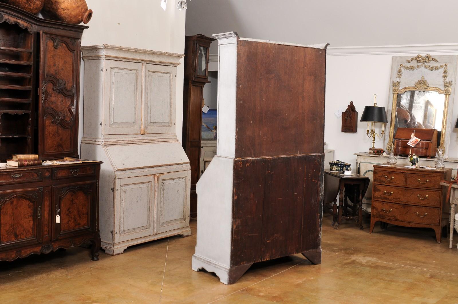 European 18th Century Tall Secretary with Slant Front Desk and Old Glass Doors For Sale 7