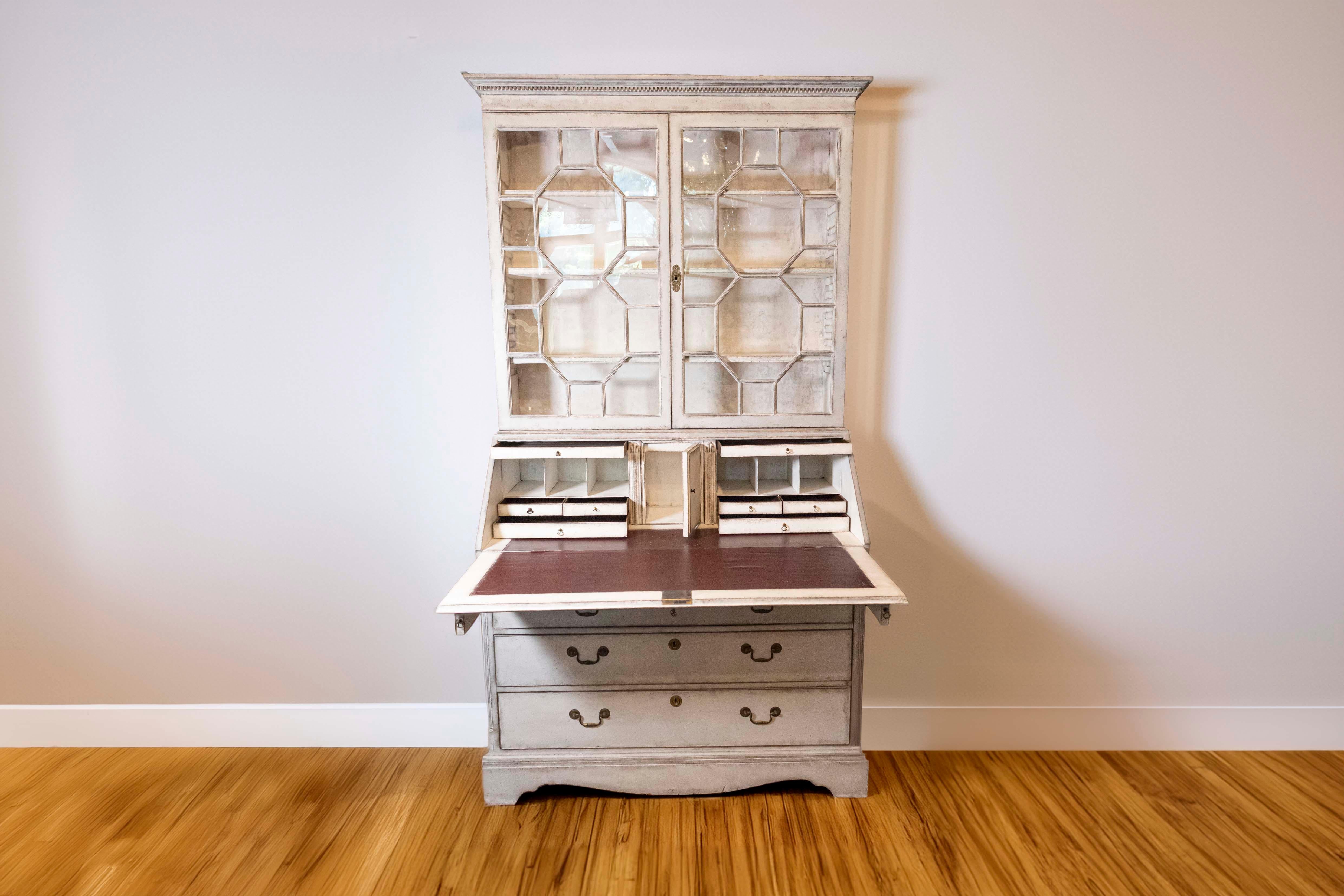 European 18th Century Tall Secretary with Slant Front Desk and Old Glass Doors In Good Condition For Sale In Atlanta, GA