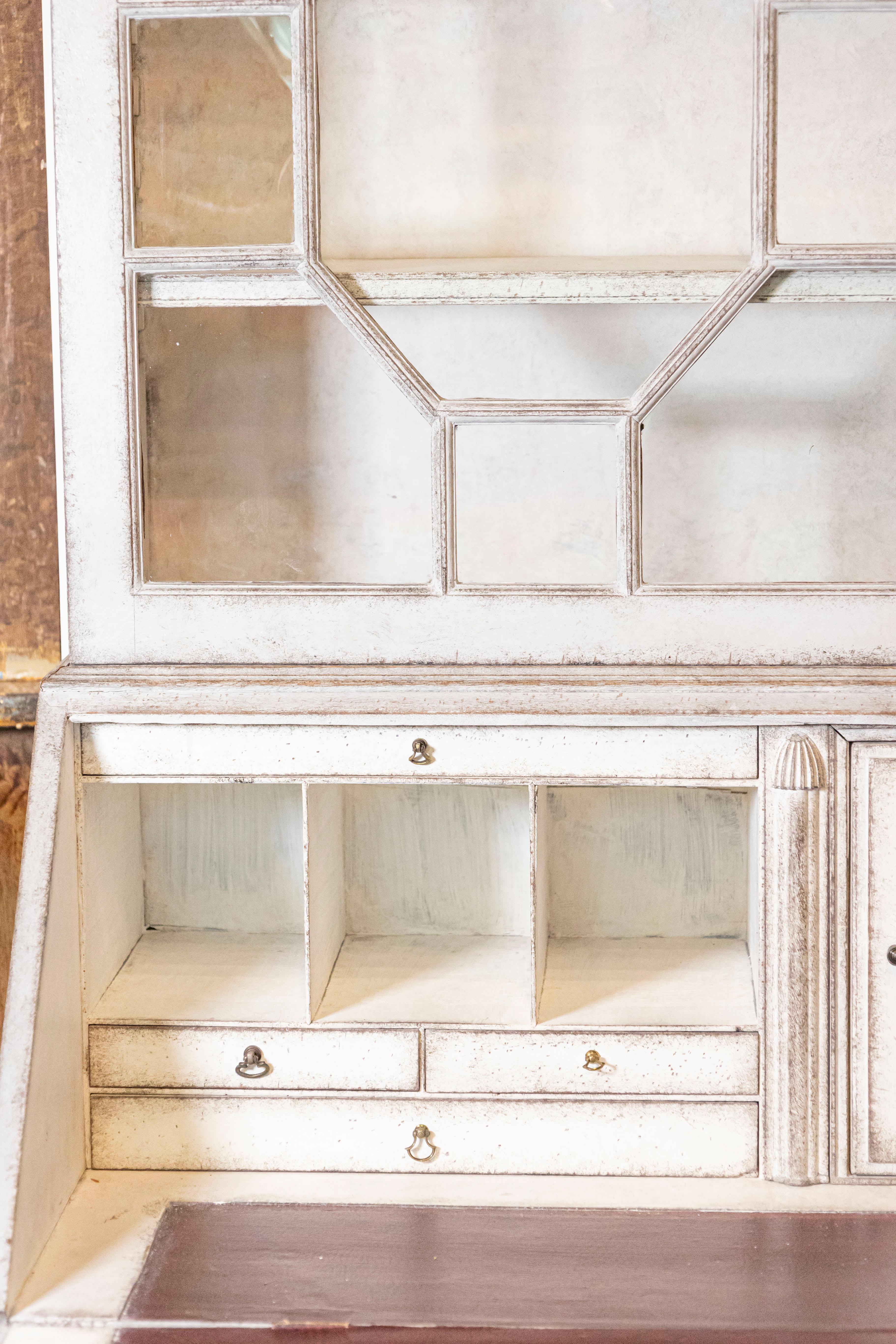 18th Century and Earlier European 18th Century Tall Secretary with Slant Front Desk and Old Glass Doors For Sale