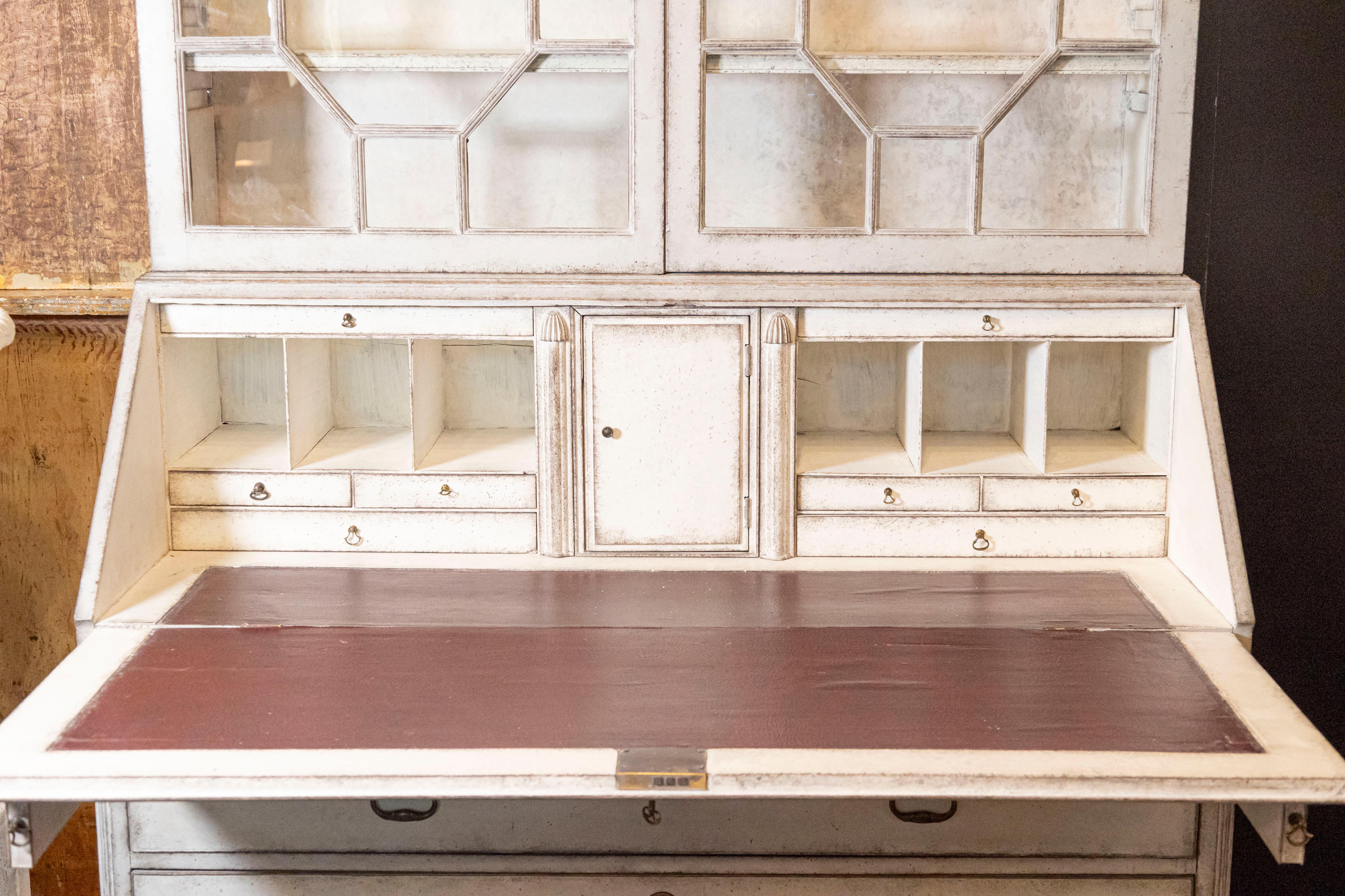 European 18th Century Tall Secretary with Slant Front Desk and Old Glass Doors For Sale 1
