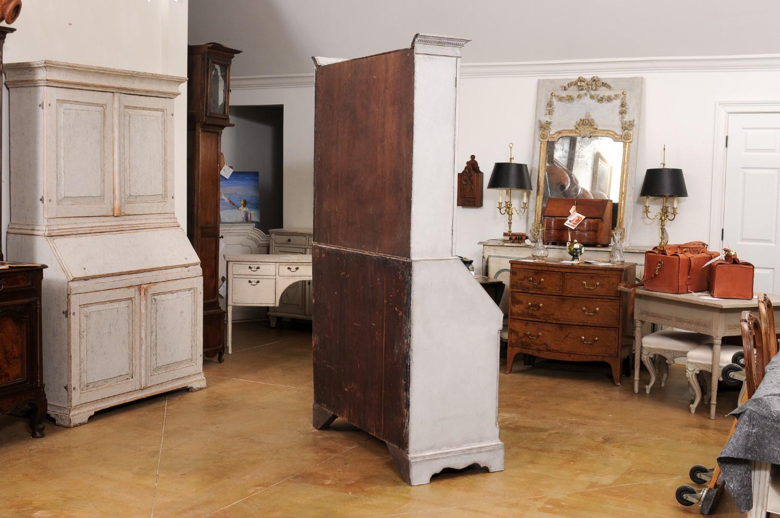 European 18th Century Tall Secretary with Slant Front Desk and Old Glass Doors For Sale 1