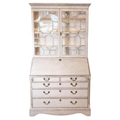 Antique European 18th Century Tall Secretary with Slant Front Desk and Old Glass Doors