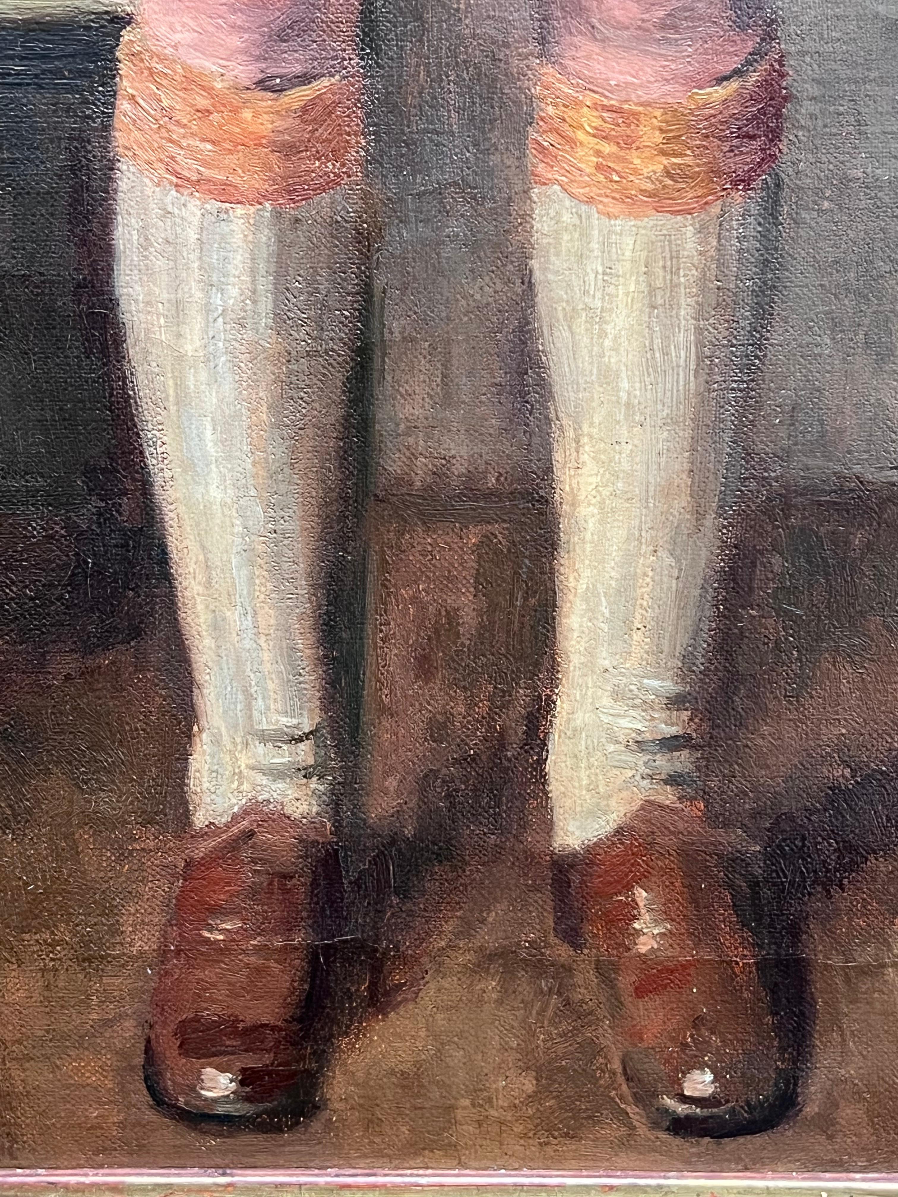 Grande ritratto a olio di un ragazzo in abiti d'epoca firmato e datato 1928 - Portrait Painting Grigio di European 1920's