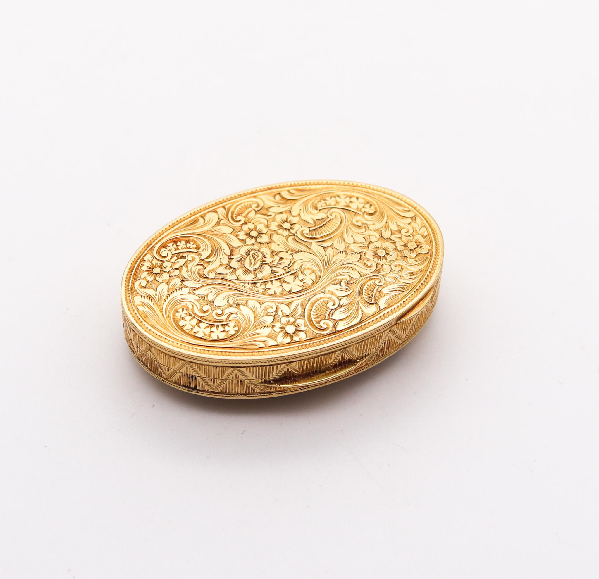 Women's or Men's European 1930 Baroque Revival Blue Enameled Pill Box In Solid 18Kt yellow Gold For Sale