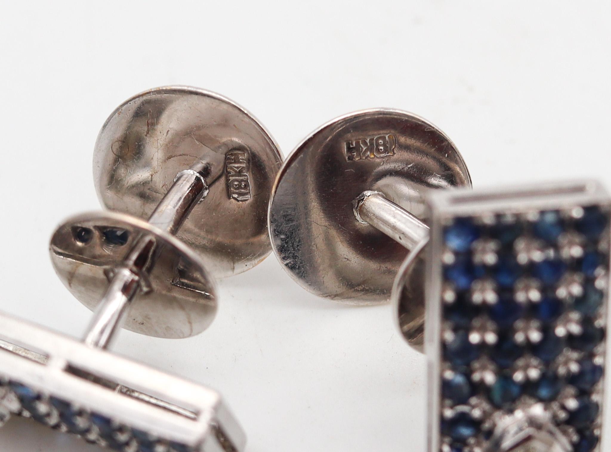 Mixed Cut European 1950 Mid Century Cufflinks 18Kt Gold With 3.66 Ctw Sapphires & Diamonds For Sale