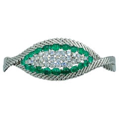 Pulsera europea de los años 60 de oro de 18 quilates, esmeralda colombiana y diamantes