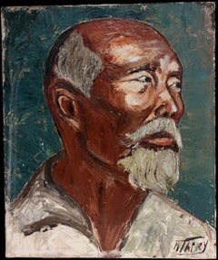 Signierte europäische Öl auf Leinwand Porträt eines Mannes, Mitte des 20. Jahrhunderts 21,5x18 Zoll