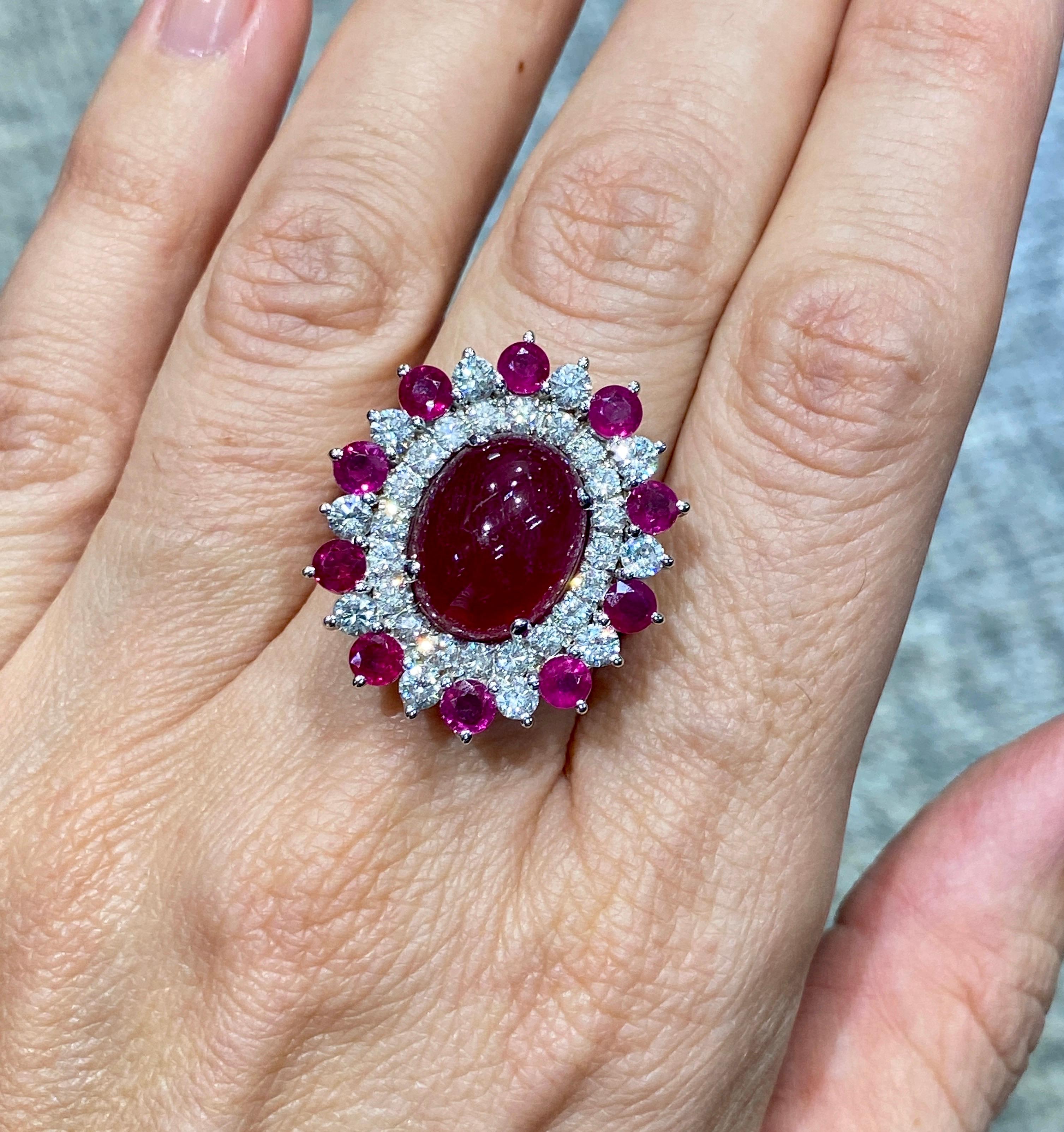 Modern European 1980s cabochon ruby and diamond cocktail ring For Sale