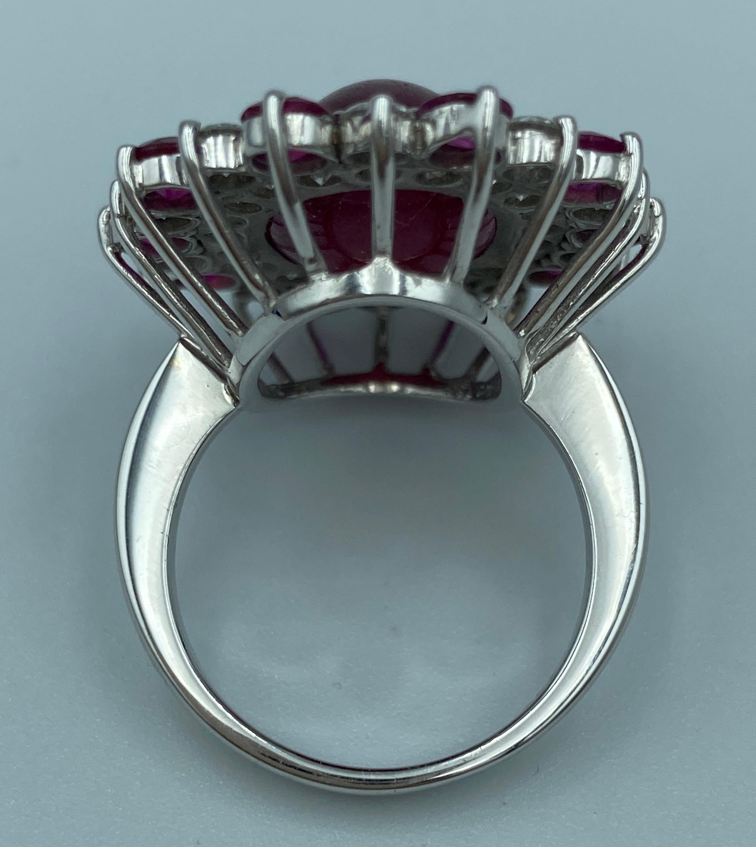 Cabochon European 1980s cabochon ruby and diamond cocktail ring For Sale