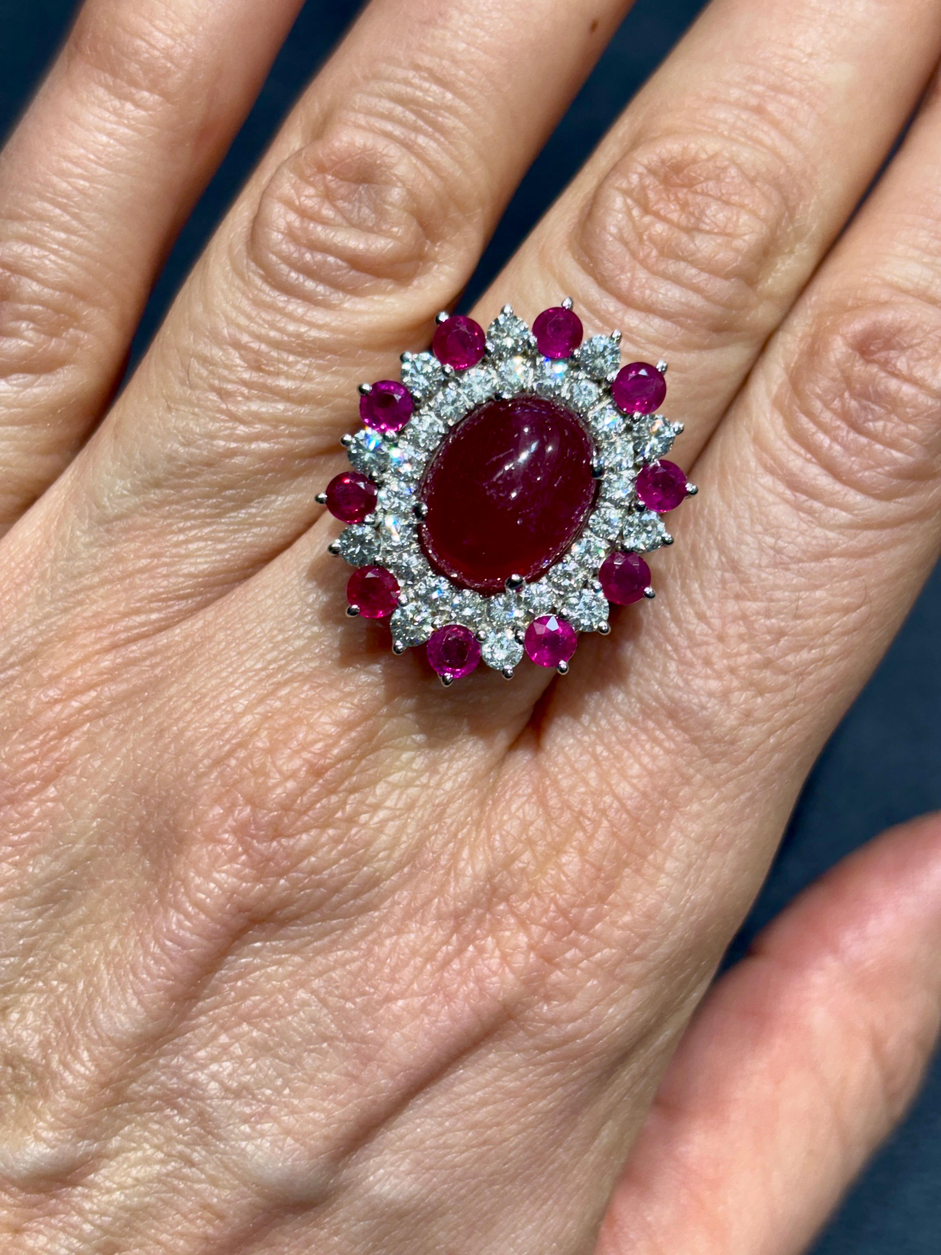 Women's or Men's European 1980s cabochon ruby and diamond cocktail ring For Sale