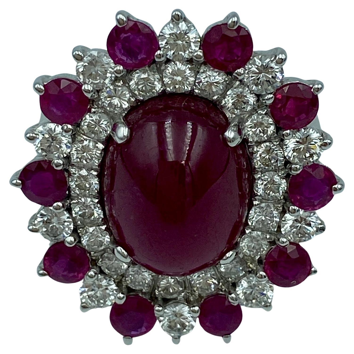 European 1980s cabochon ruby and diamond cocktail ring For Sale