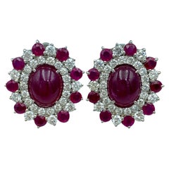 European 1980s cabochon ruby and diamond earrings