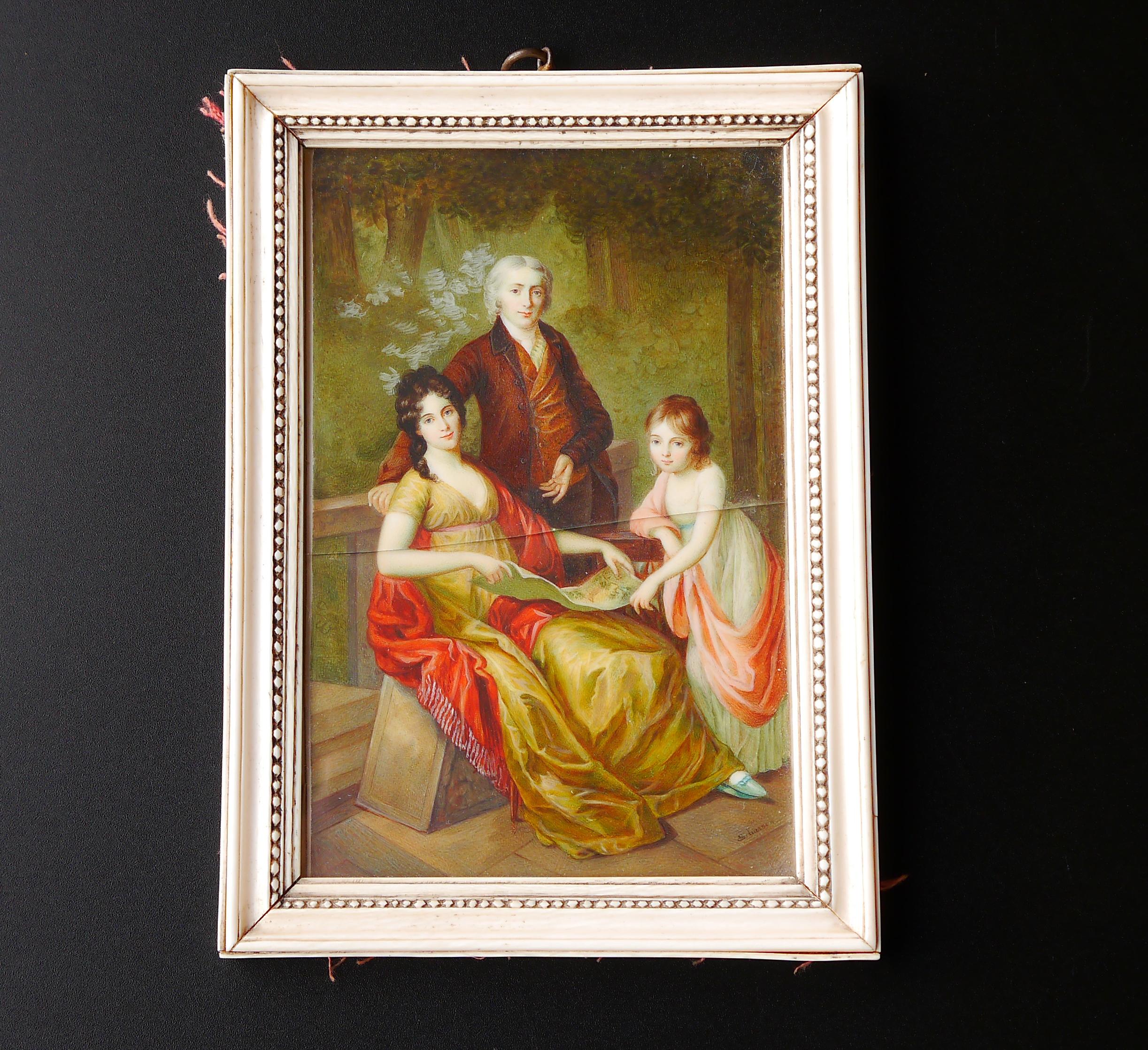 Europäisches Miniatur-Tempera-Gemälde des 19. Jahrhunderts Familienporträt (Biedermeier) im Angebot