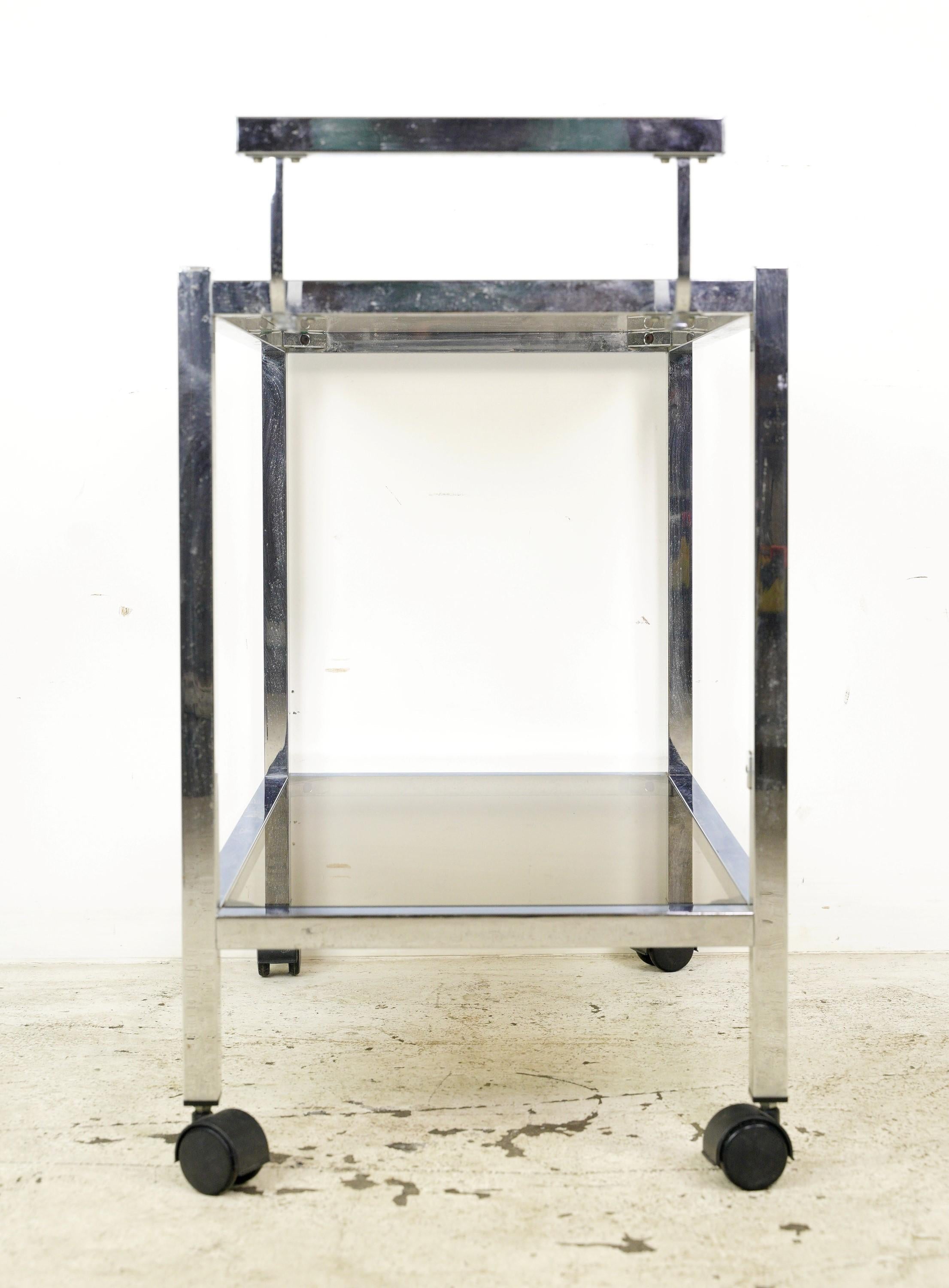 European 2 Tier Bar Cart w Dark Tinted Glass For Sale 4