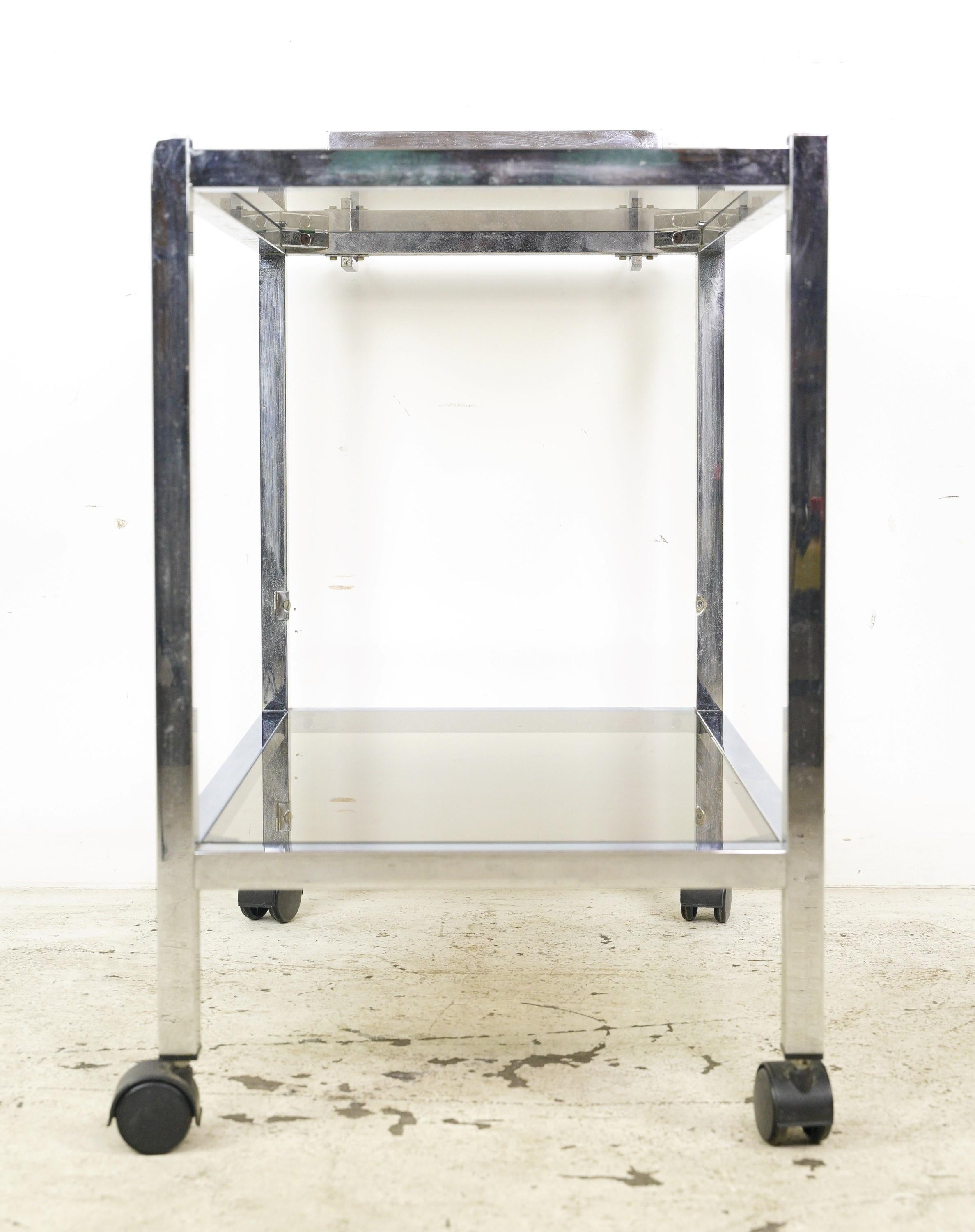 European 2 Tier Bar Cart w Dark Tinted Glass For Sale 5