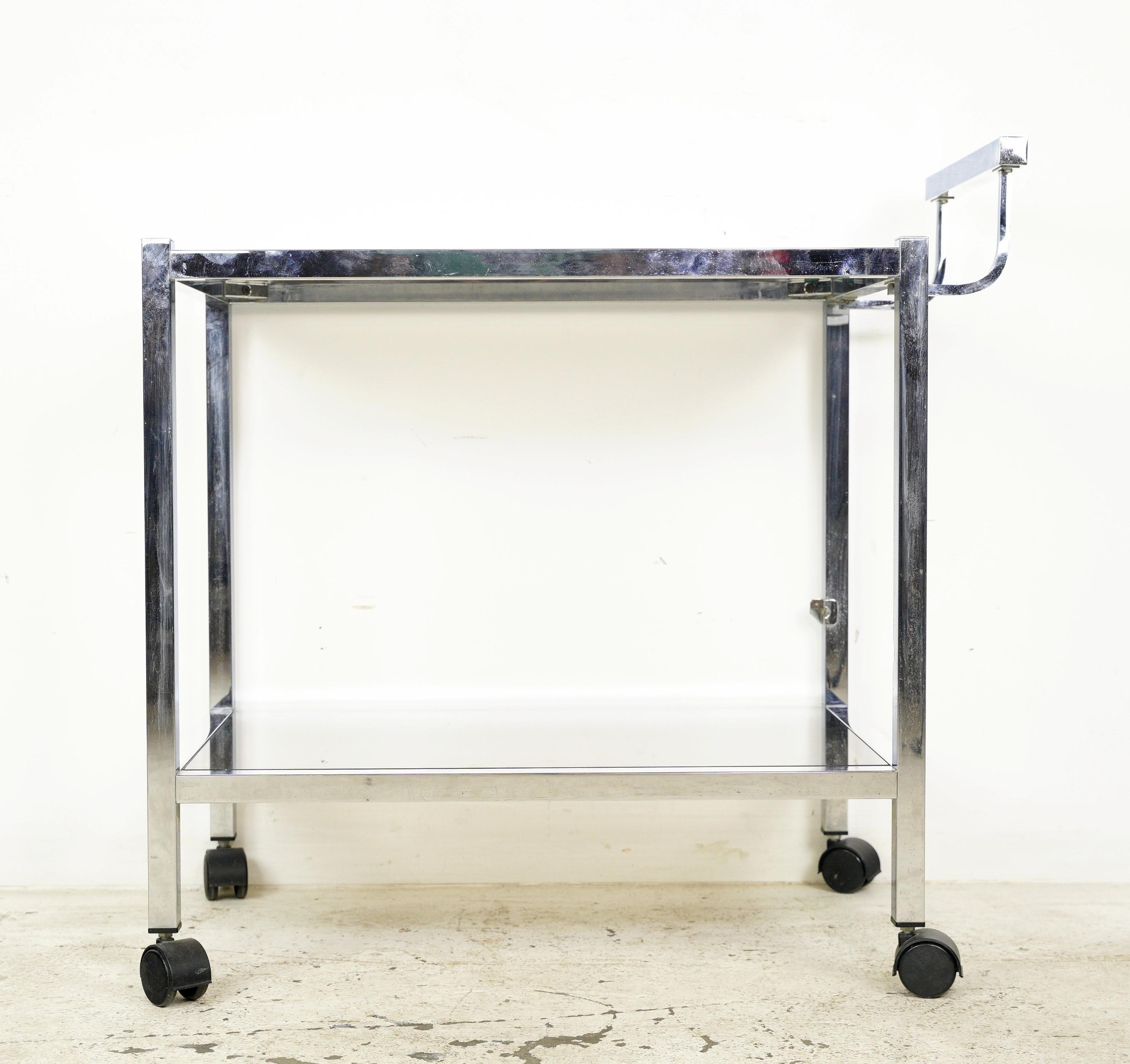 European 2 Tier Bar Cart w Dark Tinted Glass For Sale 3