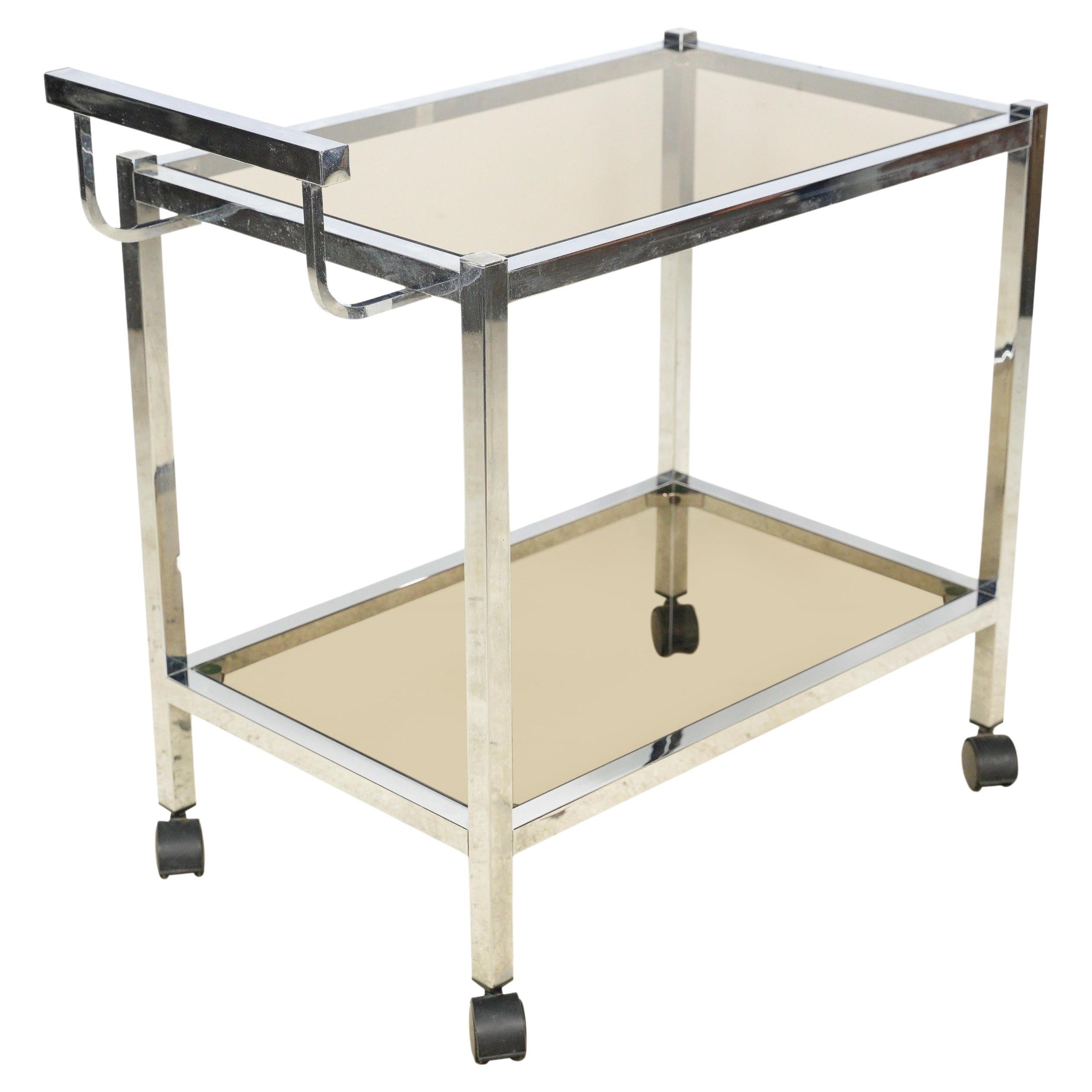 European 2 Tier Bar Cart w Dark Tinted Glass For Sale