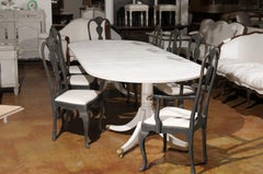 European 20th Century Painted Two-Pillar Extension Dining Table with Oval Top