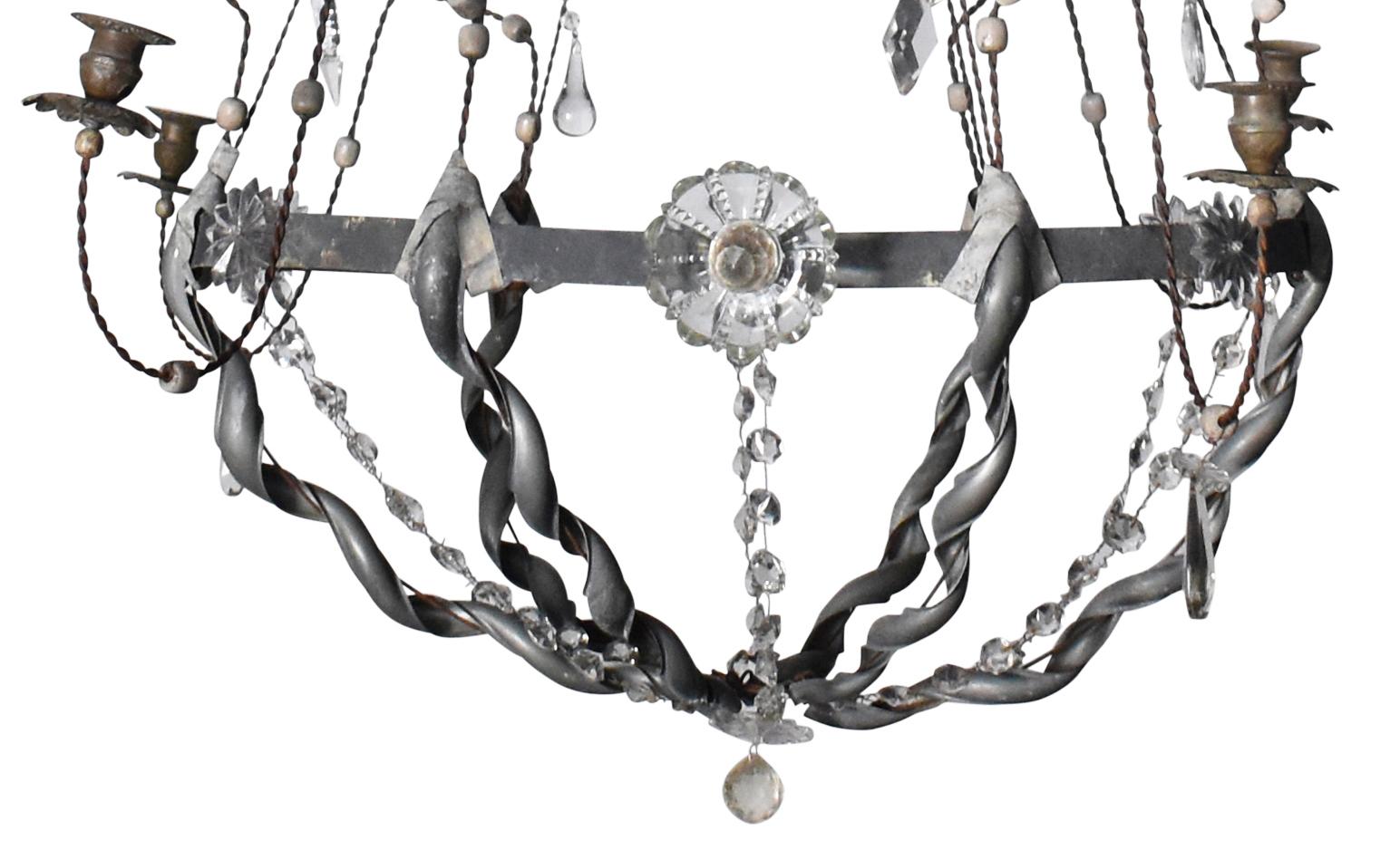 European Vintage Tole and Crystal Chandelier 