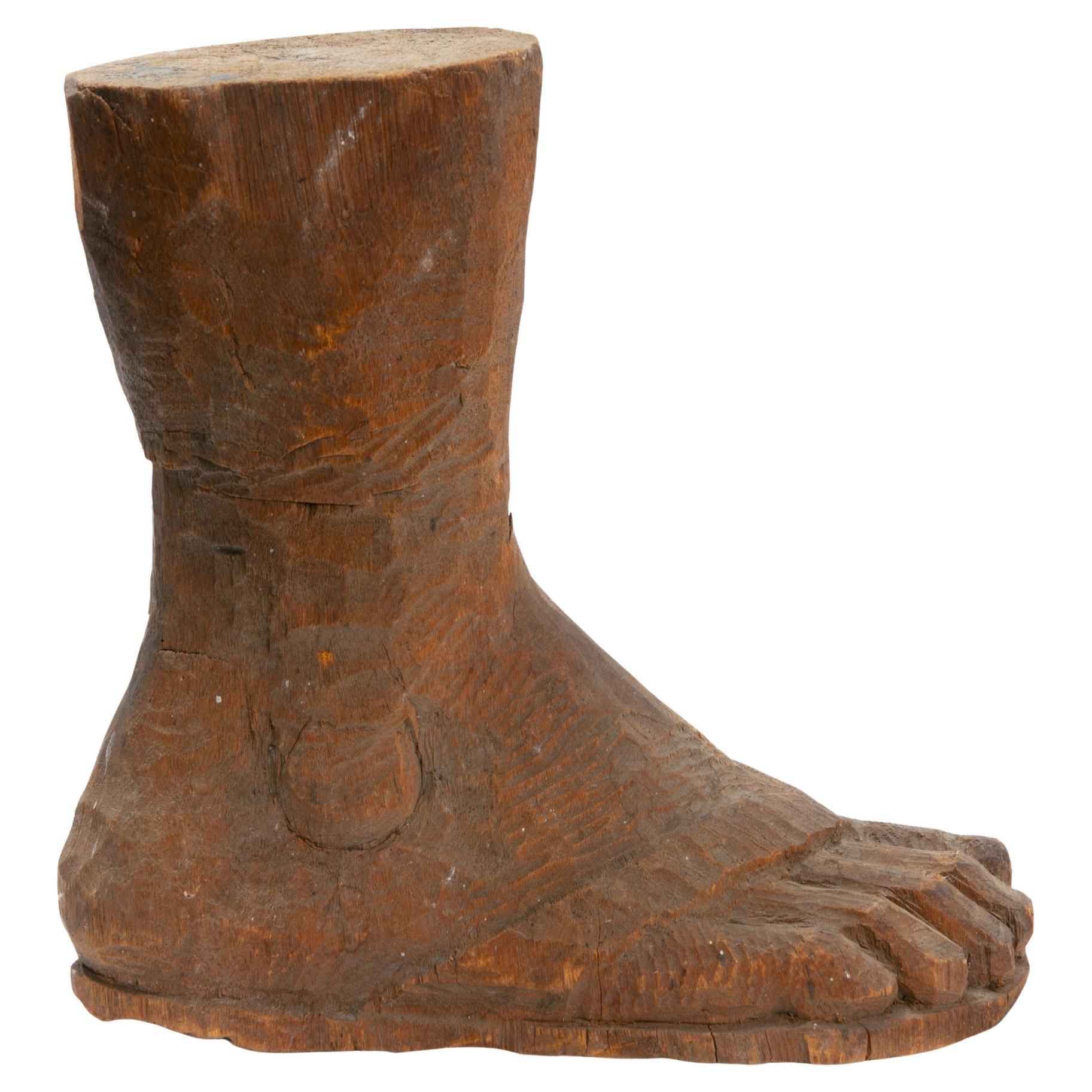 European Antique Artifact Hand Carved Wooden Foot For Sale