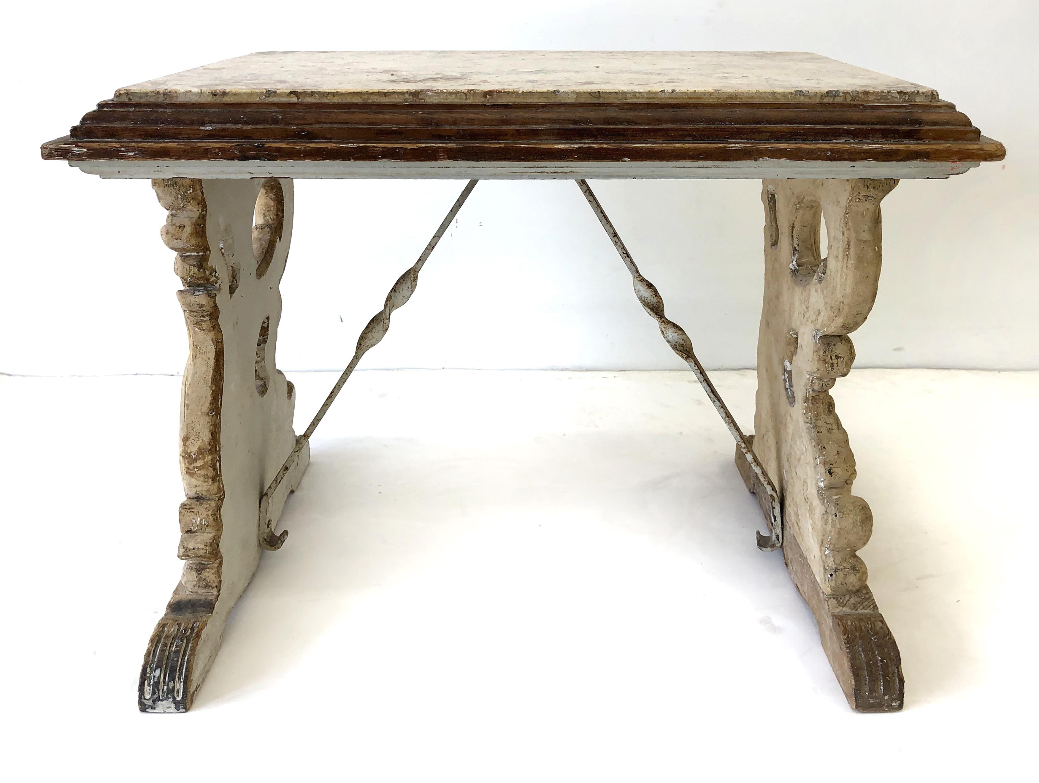 European Antique Carved Dolphins Table with Marble Top In Good Condition In Miami, FL