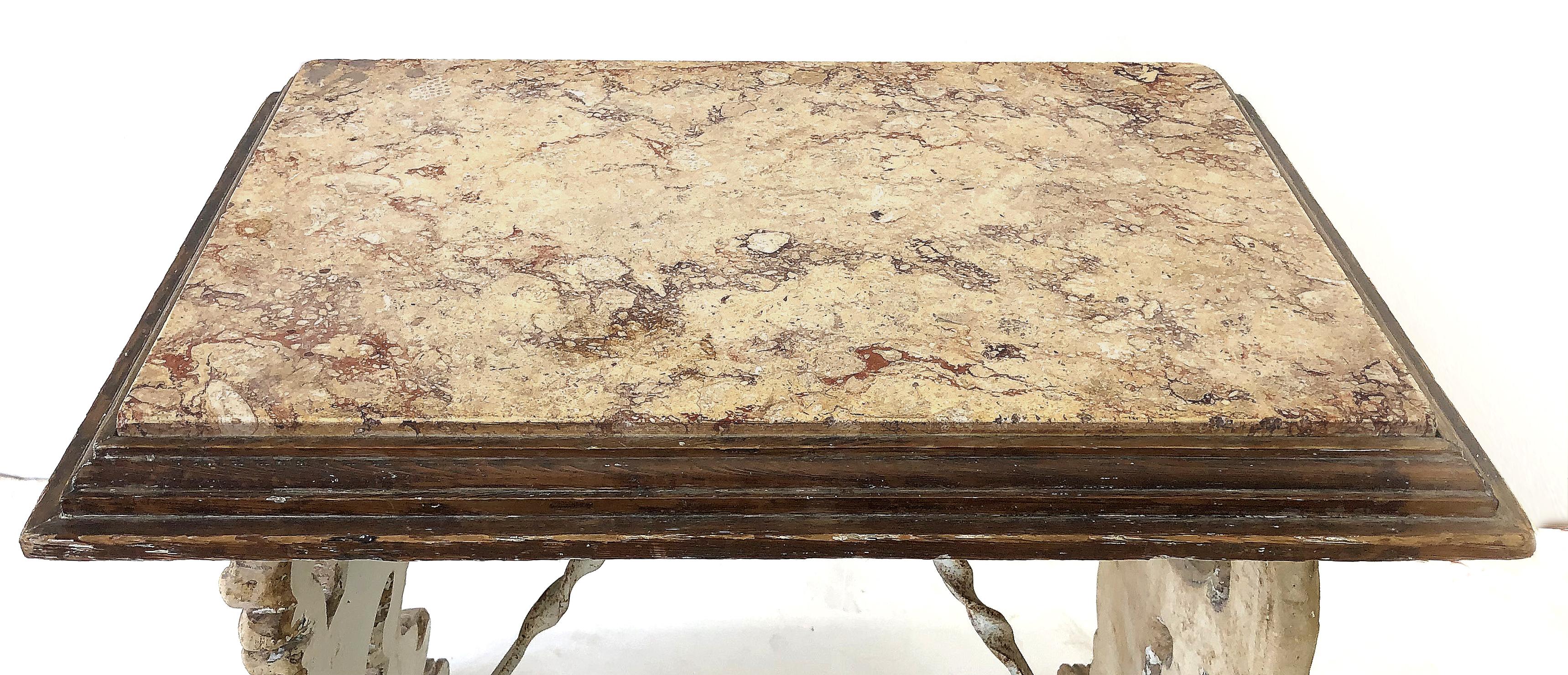 20th Century European Antique Carved Dolphins Table with Marble Top