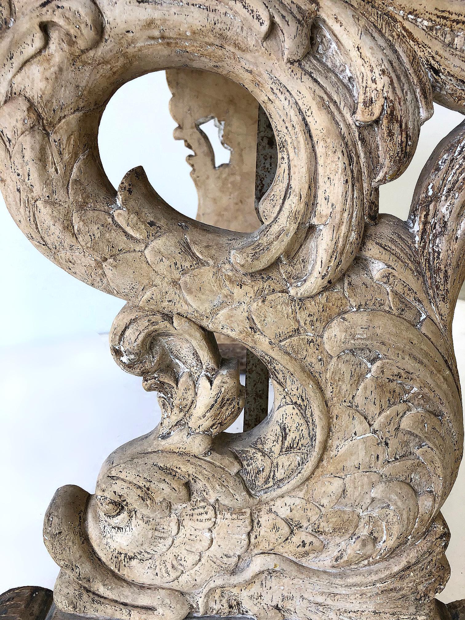 European Antique Carved Dolphins Table with Marble Top 2