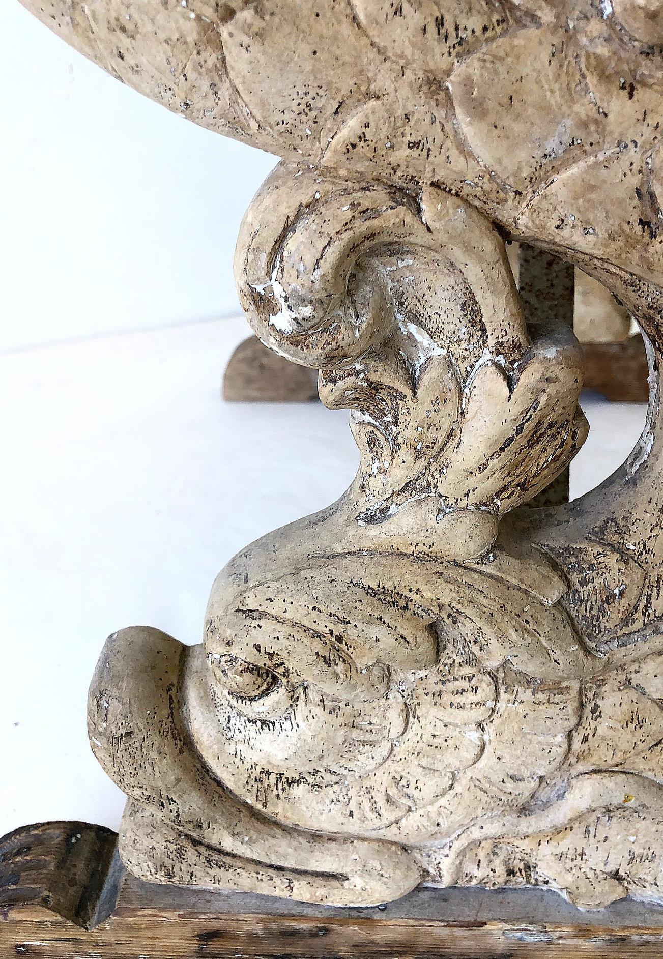 European Antique Carved Dolphins Table with Marble Top 3