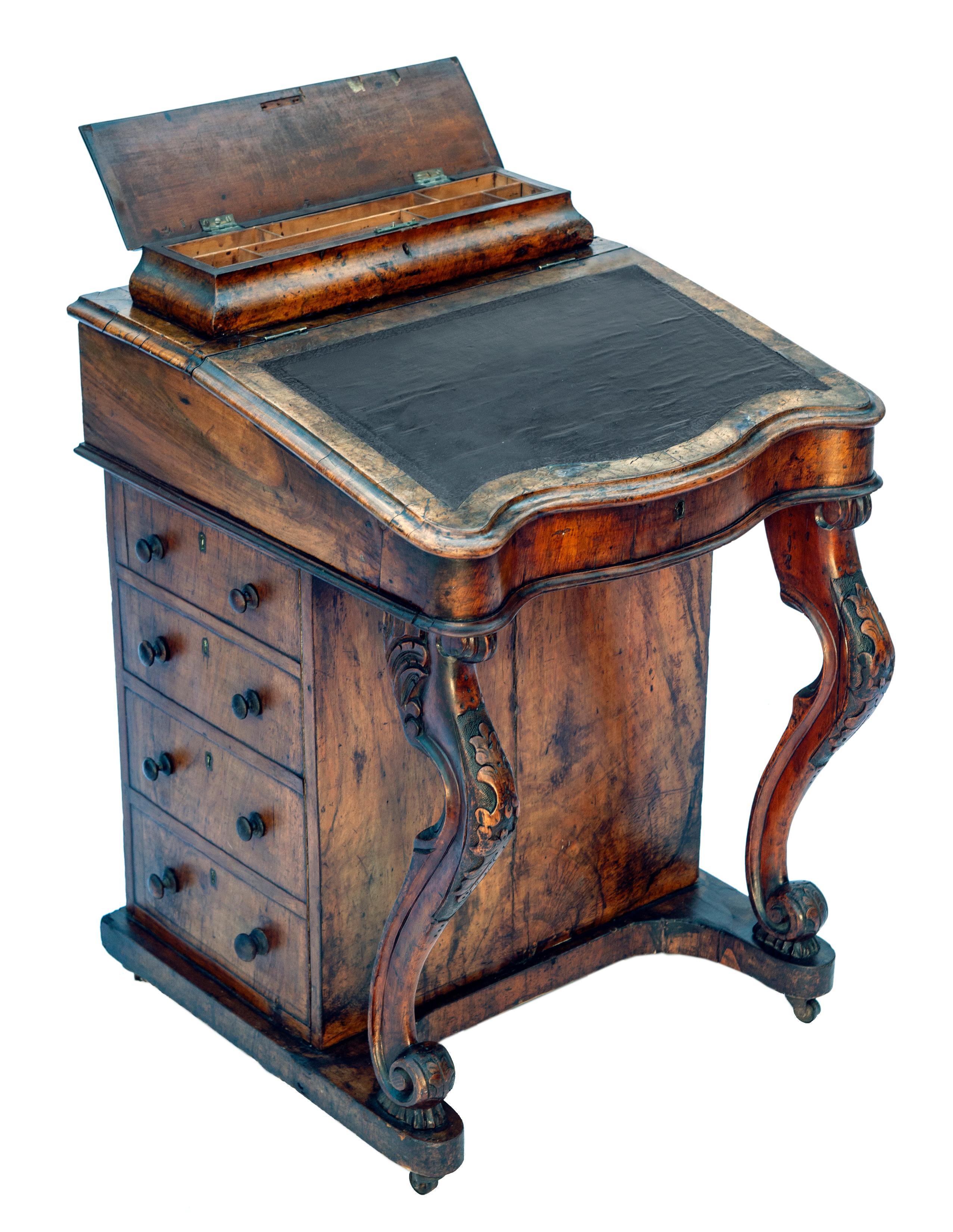 Hand-Carved European Antique Davenport Desk For Sale
