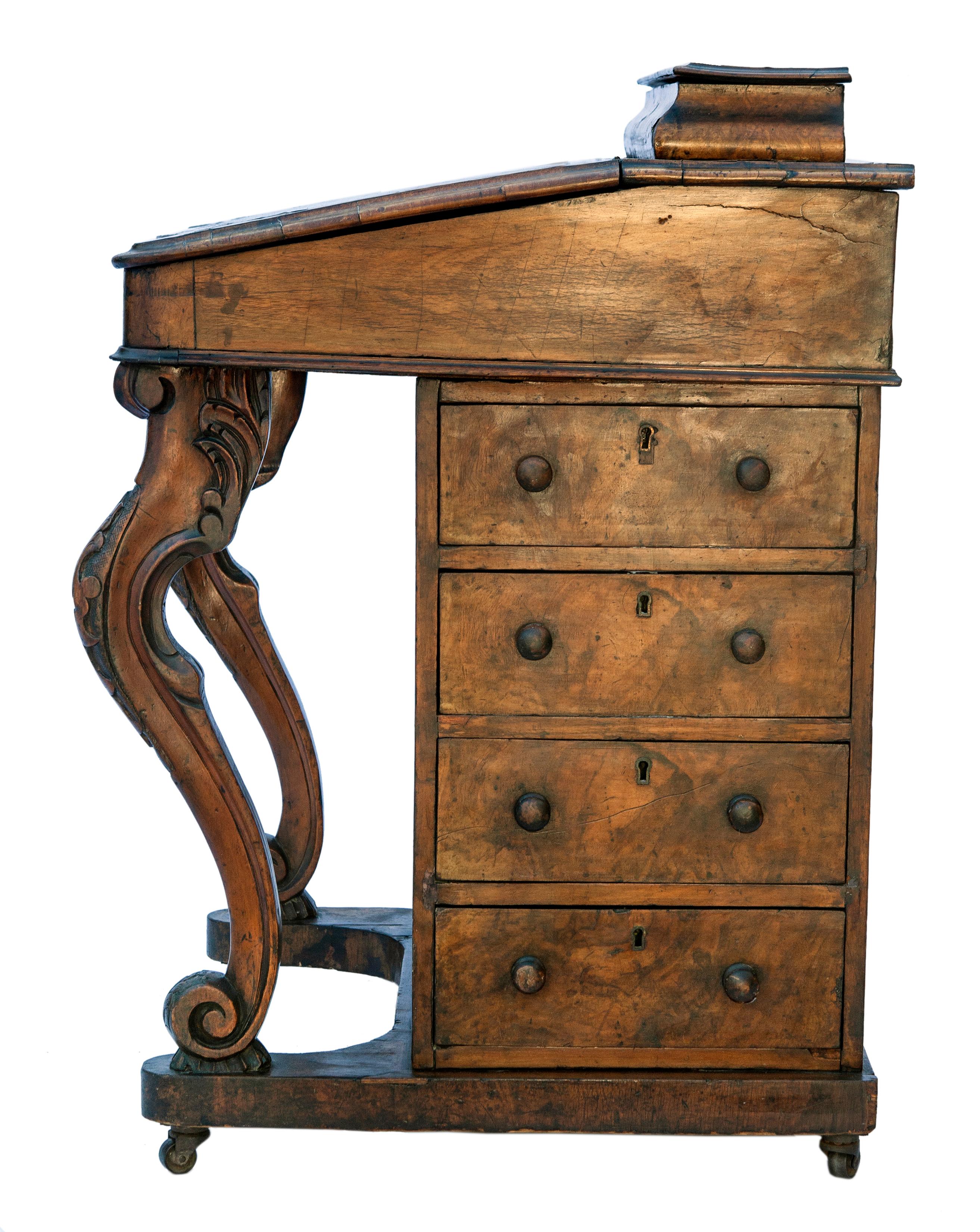 Hand-Carved European Antique Davenport Desk For Sale