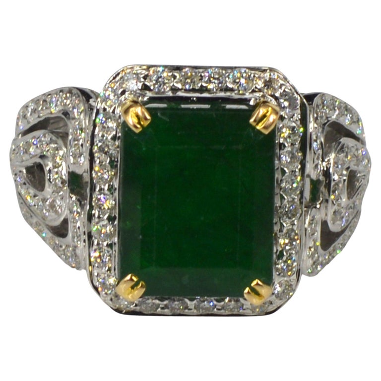 Customizable European Antique Emerald Engagement Ring, Art Deco Emerald ...