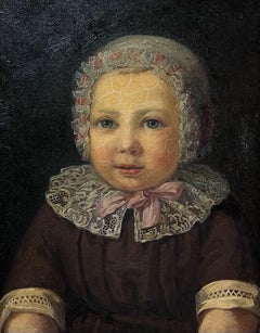 Portrait of Young Child Antique European Oil Painting Fine Gilt Frame