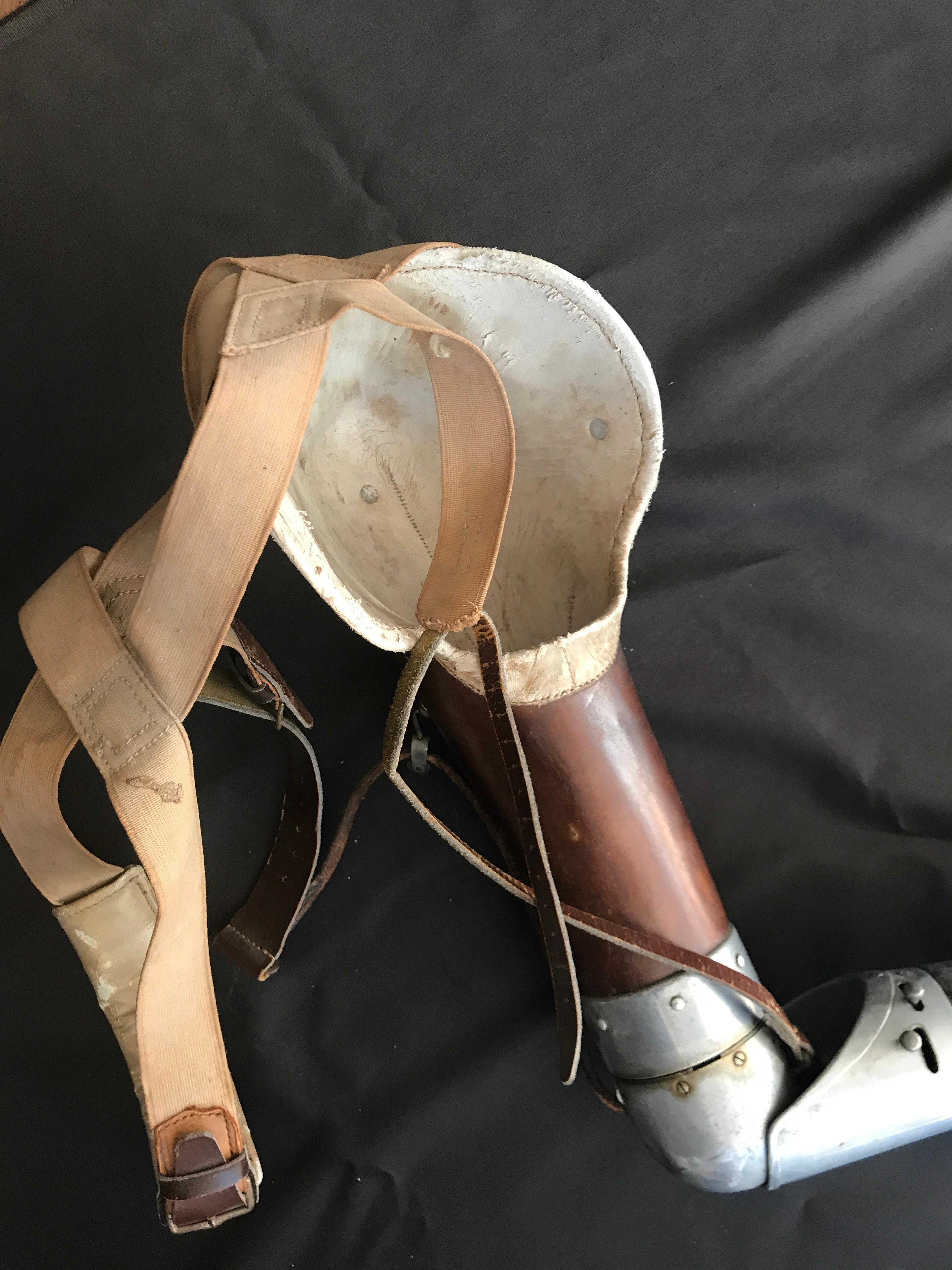 Industrial European Antique Prosthetic Arm in Wood Metal and Leather For Sale