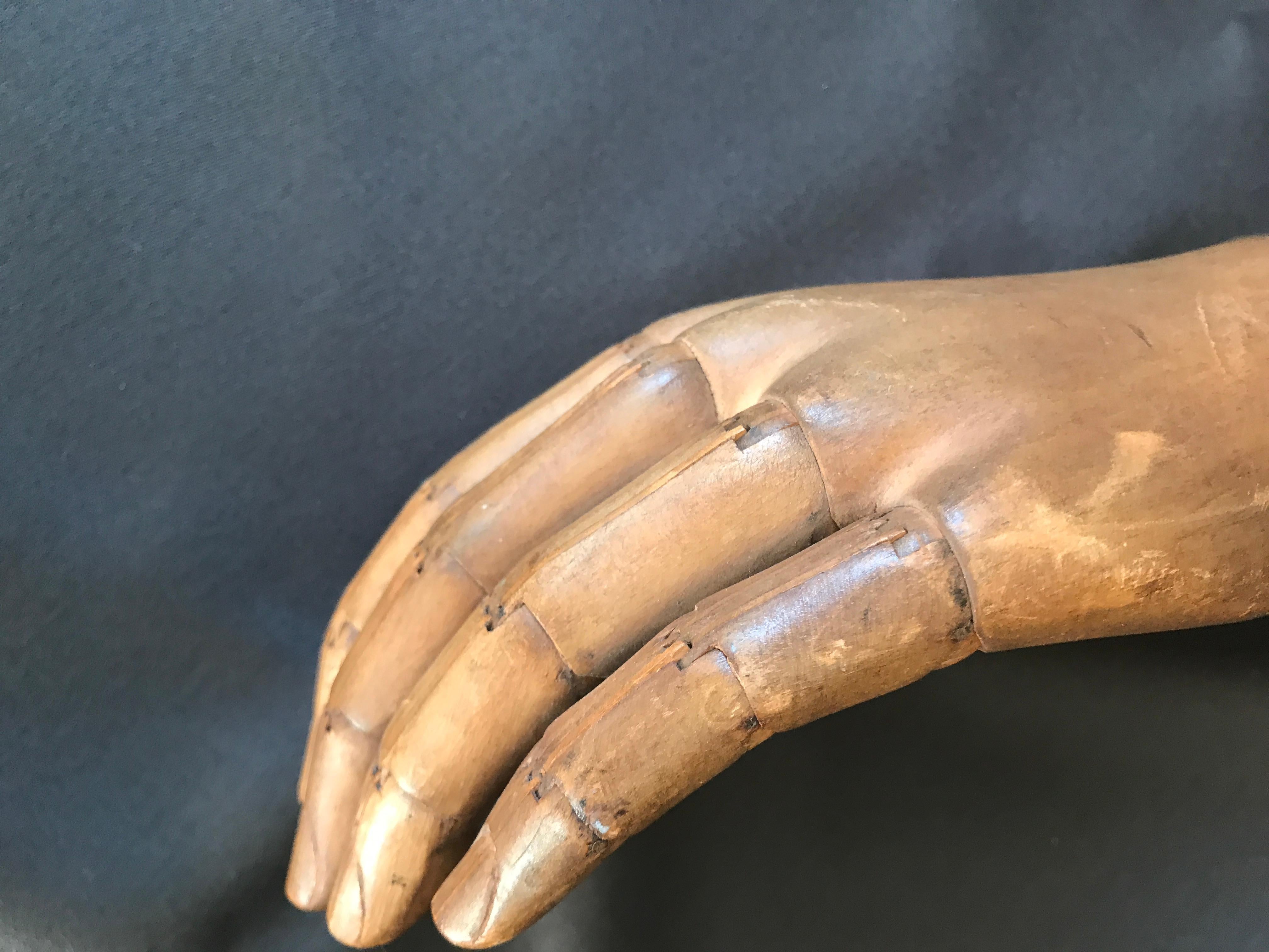 20th Century European Antique Prosthetic Arm in Wood Metal and Leather For Sale