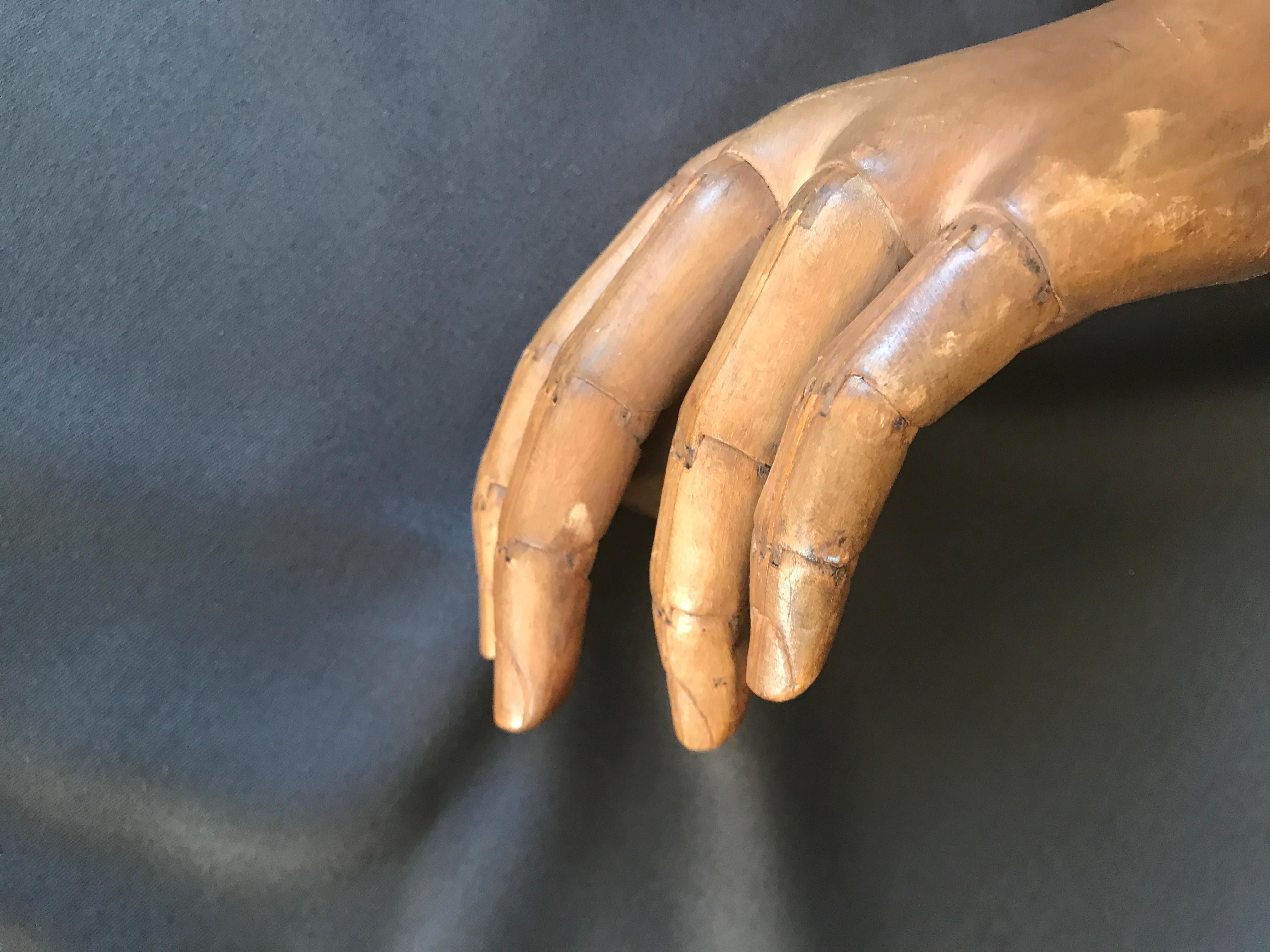 Aluminum European Antique Prosthetic Arm in Wood Metal and Leather For Sale