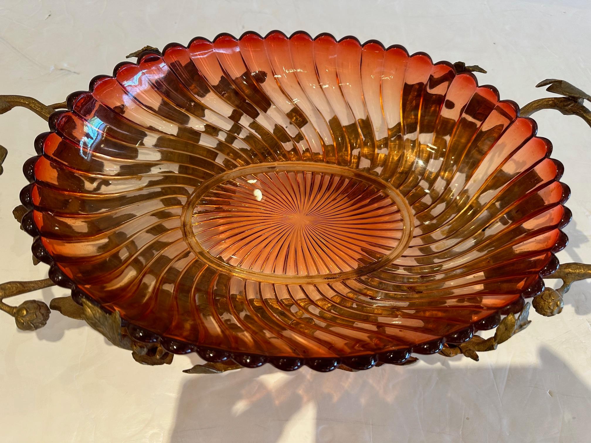 Mid-20th Century European Antique Ruby Glass & Iron Compote Bowl For Sale