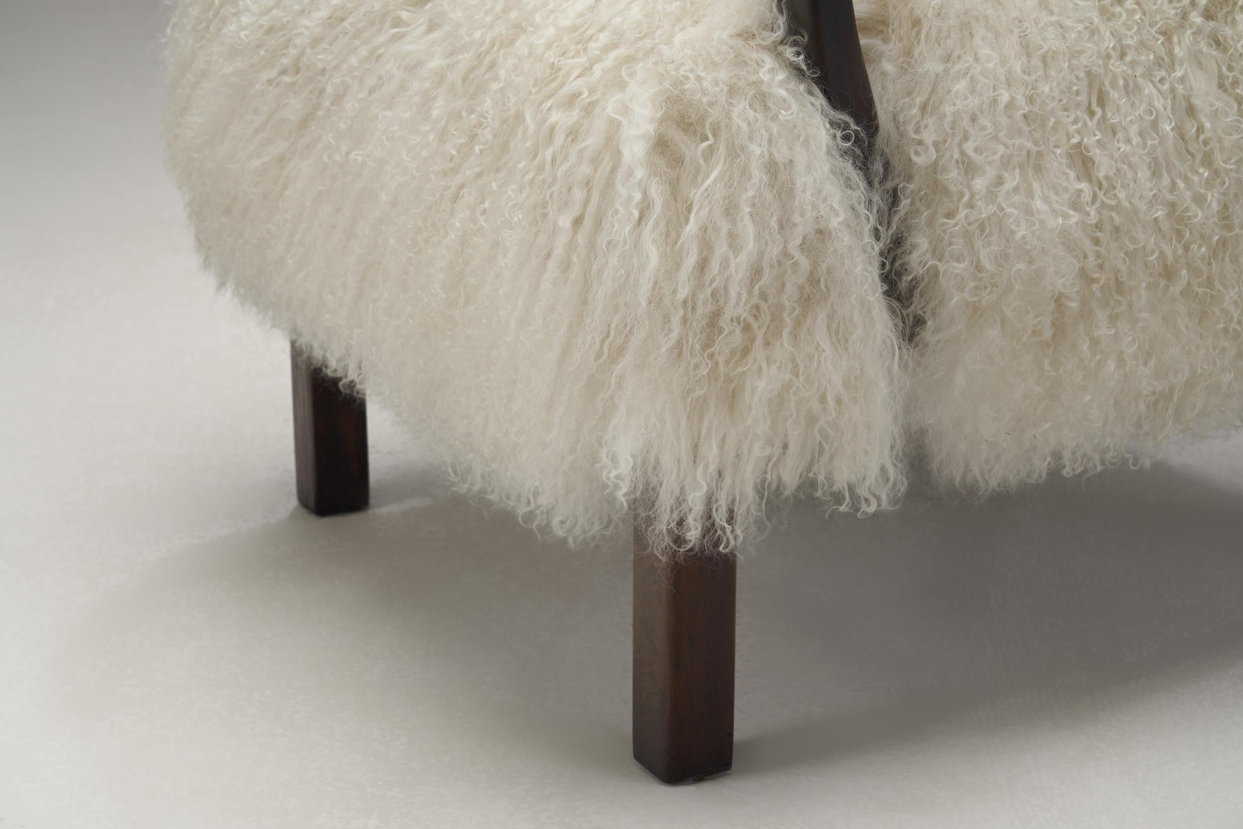 European Armchairs in Mongolian Shearling, Europe, circa 1950s For Sale 7