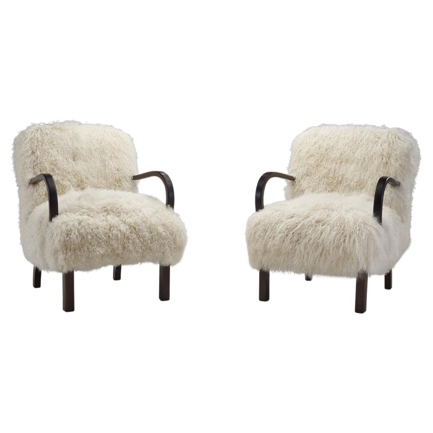 European Armchairs in Mongolian Shearling, Europe, circa 1950s