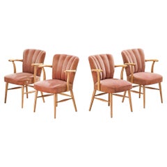 Vintage European Armchairs in Soft Pink Velvet Upholstery and Wood 